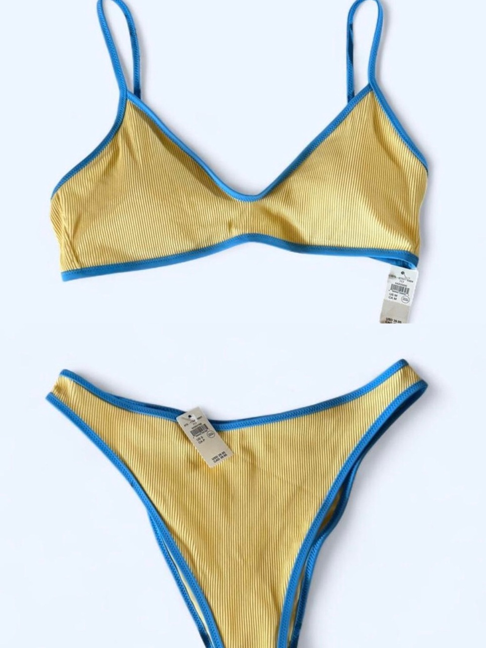aerie Yellow Ribbed Bikini with Blue Trim